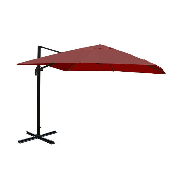 Mendler Gastronomie-Ampelschirm HWC-A96, Sonnenschirm 3x3m (Ø4,24m) Polyester Alu/Stahl 23kg, bordeaux ohne Ständer, drehbar, 130670+122472