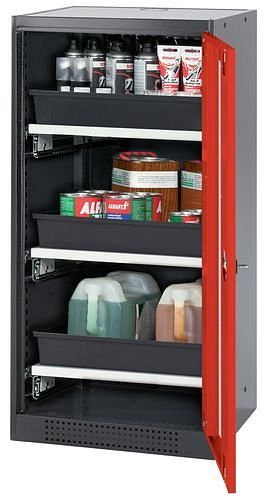 asecos Chemikalienschrank Systema-T CS-53RG, Korpus anthrazit, Flügeltüren rot, 3 Tablarauszüge, 208802