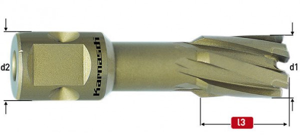 Karnasch Hartmetall-bestückter Kernbohrer, Nitto/Uni-Schaft 19 mm, Nutzlänge 40 mm, Hard-Line40 d=1-7/16', 201630085