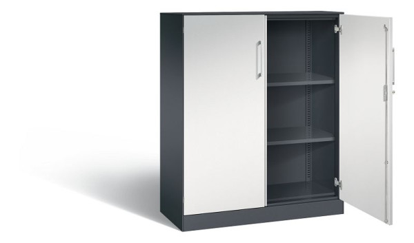 C+P Flügeltürenschrank Asisto, H1310xB1000xT435mm, Farbe: Schwarzgrau / Lichtgrau, Bügelgriff, 3 OH, 141032-000 S10155