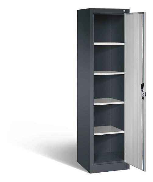 C+P Büroschrank Acurado, H1950xB502xT500mm, Farbe: Schwarzgrau / Weißaluminium, Muldengriff, 5 OH, 9235-000 S10199