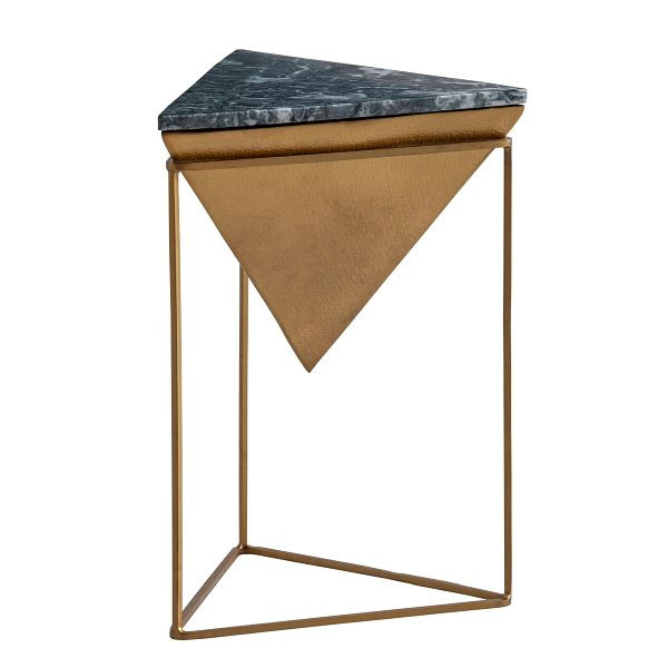 Wohnling Beistelltisch Echter Marmor Metall 37x37x53cm Anstelltisch Grün Gold, Kleiner Abstelltisch Dreieckig, Marmortisch Punziert Hoch, WL7.213