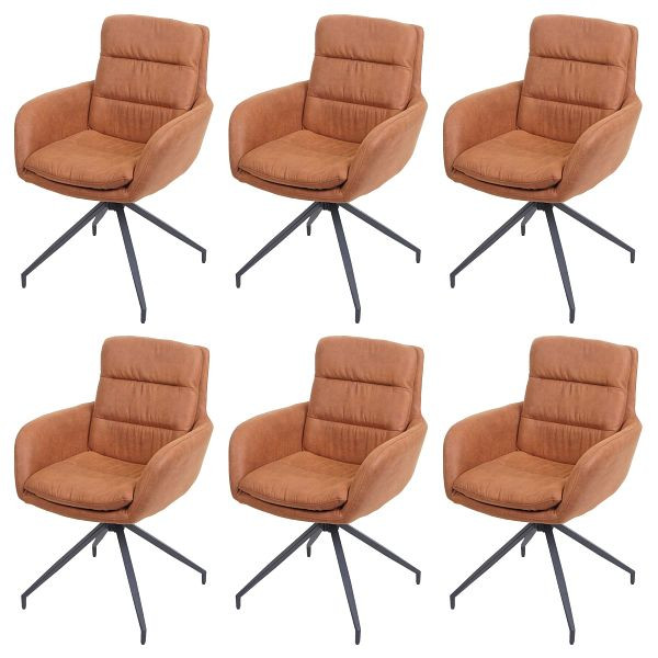 Mendler 6er-Set Esszimmerstuhl HWC-K32, Küchenstuhl Lehnstuhl Stuhl, drehbar Auto-Position, Stoff MVG, Wildleder-Optik braun, 6x89658