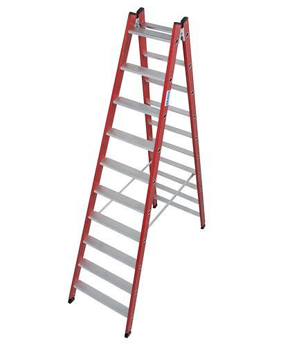 DENIOS Kunststoff-Stufen-Doppelleiter, aus GFK, 2 x 10 Stufen, 257537