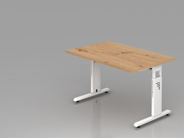 Hammerbacher Schreibtisch OS12, 120 x 80 cm, Platte: Asteiche, 25 mm dick, 2 mm ABS-Kante, Rechteckform, Weiß, VOS12/R/W