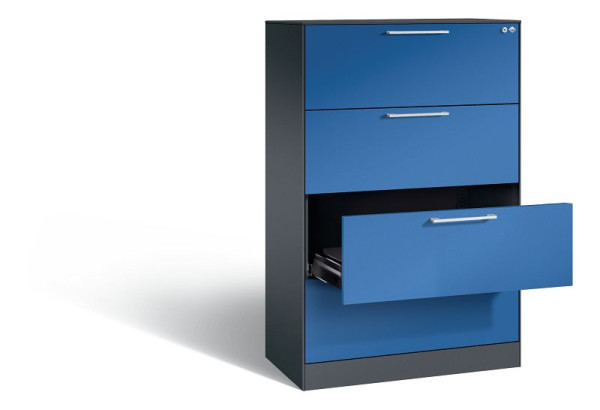 C+P Karteischrank Asisto, H1310xB800xT435mm, Farbe: Schwarzgrau / Enzianblau, Bügelgriff, 146023-422 S10049
