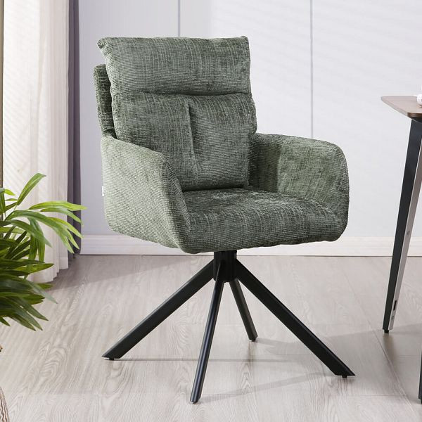 HOME DELUXE Esszimmerstuhl mit Armlehne ALUNA Chenille, 1er Set Grün, 71753