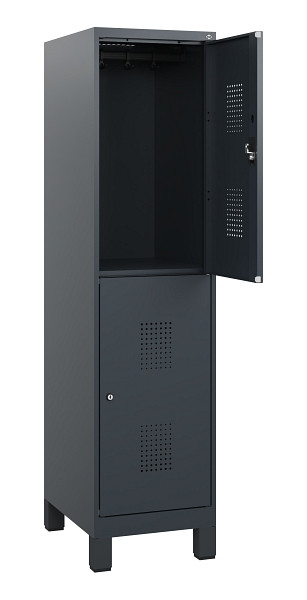 C+P Doppelstöckiger Spind Evolo PLUS, Füße, 2 Fächer, 1630x400x500mm, 7016/7016, Zylinderschloss, 0493105-12 S10043