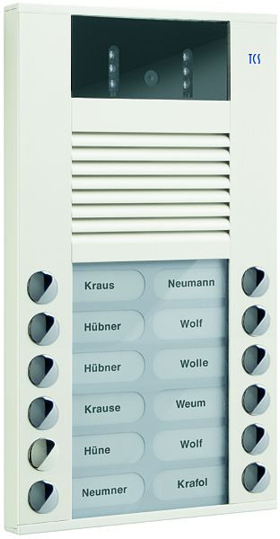 TCS Video-Außenstation mit 130-Grad-Kamera Serie AVE mit 12 Klingeltasten (rechts-/linksbündig), AP weiß, AVE14123-0018
