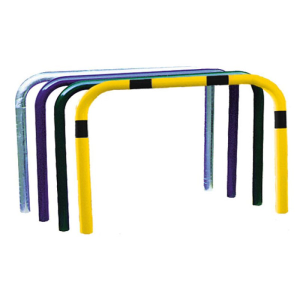 Stein HGS Anlehnbügel/Absperrbügel -Sylt-, 1200mm/1200mm, gelb beschichtet mit schwarzen Streifen, Bügel: Ø 48 mm, 18319b-gsw