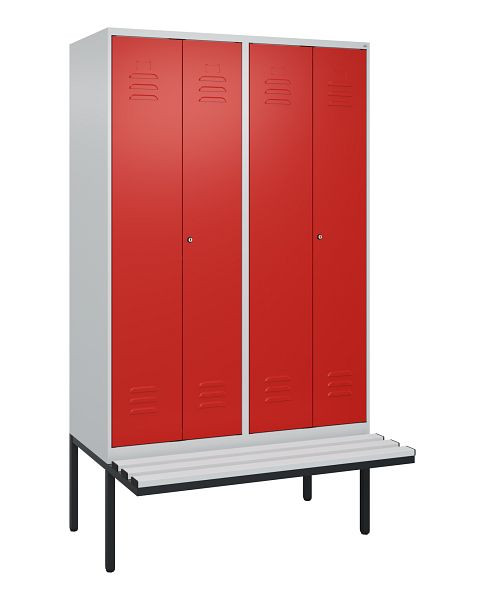 C+P Umkleidespind Classic PLUS, Doppel-Spind, 4 Abteile, 2120x1200x815mm, 7035/3020, Zylinderschlösser, Untergestell & Sitzfläche, 0800427-40P S10017