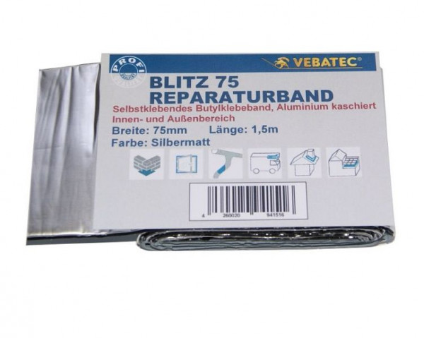 Vebatec Blitz Butyl Reparaturband Aluminium-Silbermatt 75mm x 1,5m, 131