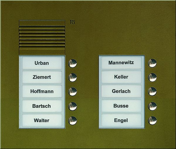 TCS Audio Außenstation Serie PUK 10 Klingeltasten (rechtsbündig), 2-spaltig, UP bronze, PUK10/2-EB