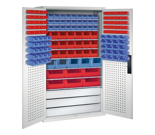 C+P Magazinschrank Serie 13, H1950xB1100xT535mm, 7035/7035, 142 Sichtlagerkästen, 130276-64 S10070