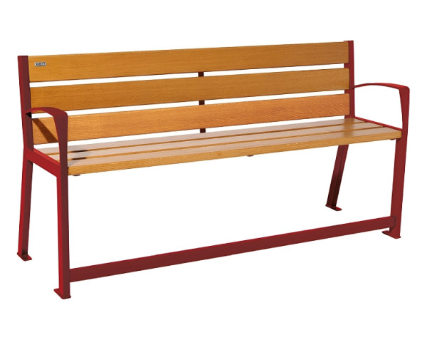 Procity Sitzbank Silaos Für Senioren 6 Holzlatten, Mit Armlehne, Holz & Stahl, 1800 mm, helle Eiche/RAL 3004, 209622.3004.CHEC