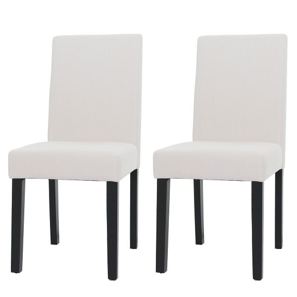 Mendler 2er-Set Esszimmerstuhl Littau, Stuhl Küchenstuhl Hochlehner, Stoff/Textil Cord Holz, creme, dunkle Beine, 107725