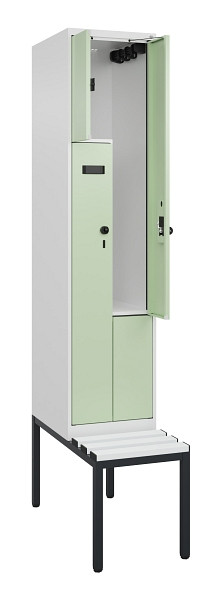 C+P Z-Spind Evolo PLUS, Bank, 2 Fächer, 2120x400x815mm, 9016/6019, Drehriegel, Sitzfläche Kunststoff, Sitzbank, 0490537-122 S10073