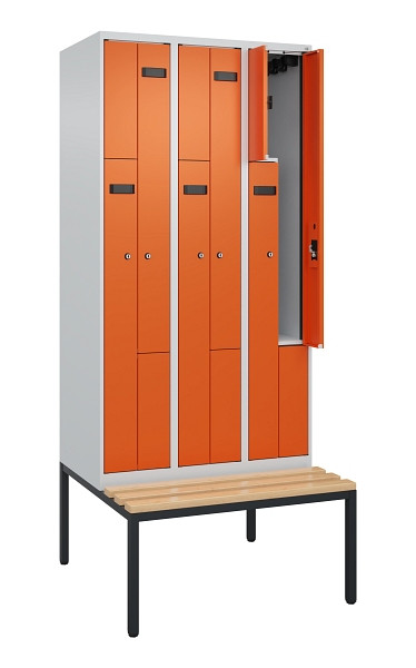 C+P Z-Spind Evolo PLUS, 6 Fächer, 2120x900x815mm, 7035/2004, Zylinderschloss, Material Sitzfläche Buche-Hartholz, Sitzbank, 0490537-306 S10028