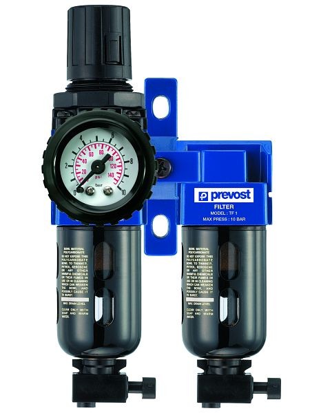 Prevost ALTO 1 - Mikrofilter-Regler mit Manometer, und Wandbefestigung, IG BSPP= G 1/4, Durchfluß= 250 Nm3/h, Filterung= 5 und 0,01 µm, TB CSM1