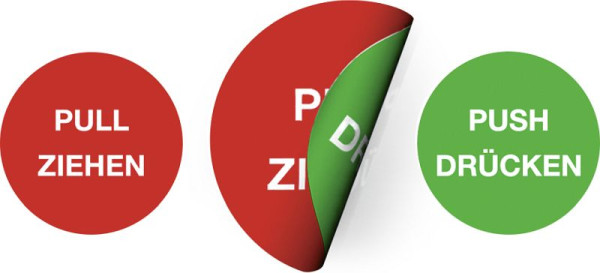 Moedel Piktogramm Pull Ziehen/Push Drücken, Folie, doppelseitig, Ø 50 mm, 52254