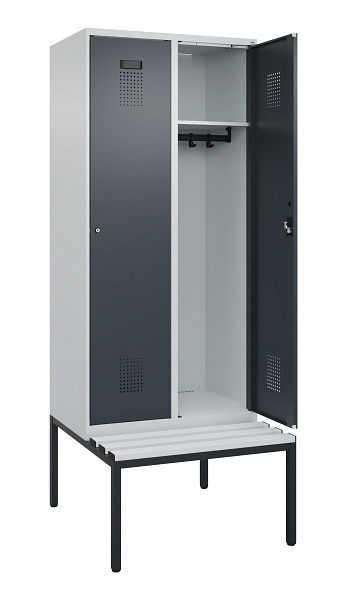 C+P Spind Evolo PLUS, 2 Abteile, 2120x800x815mm, 7035/7016, Haken 4, Zylinderschloss, Sitzfläche Kunststoff, Sitzbank, 0490507-22 S10093