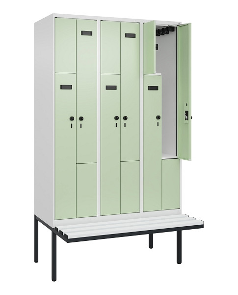 C+P Z-Spind Evolo PLUS, Bank, 6 Fächer, 2120x1200x815mm, 9016/6019, Drehriegel, Material Sitzfläche Kunststoff, 0490437-326 S10073