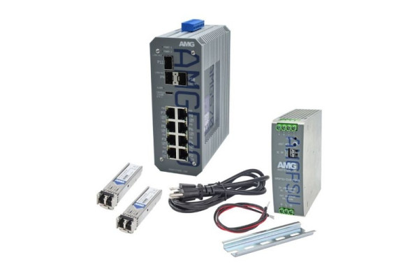 AMG Systems Industrieller 11 Port Managed Switch Kit, 2x SFP-MM-1G-SX05-85, AMG570-8GAT-3S-P240-KM1