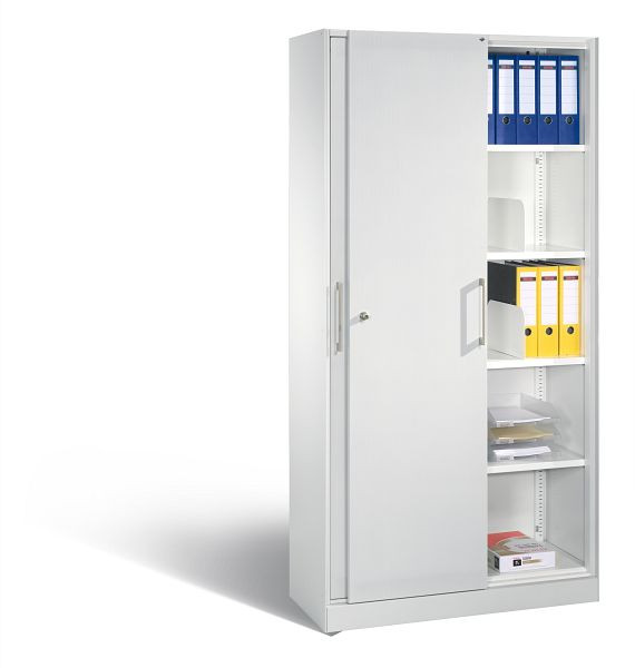 C+P Schiebetürenschrank Asisto, H1980xB1000xT435mm, Farbe: Lichtgrau / Dekor Hellgrau, Bügelgriff, 5 OH, 142002-000 S10102