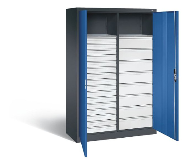 C+P Werkzeugschrank Acurado, H1950xB1200xT500mm, Farbe: Schwarzgrau / Enzianblau, Muldengriff, 8931-303 S10073