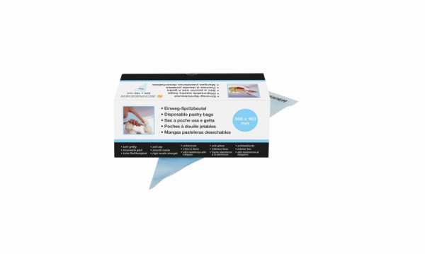 Schneider Einweg-Spritzbeutel, geschlossene Spitze, 300 x 160 mm, 75 μ, gerollt. Farbe blau, VE: 100 Stück, 391240