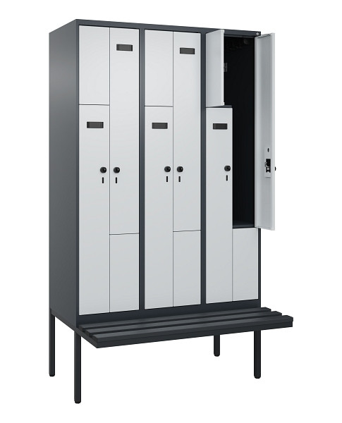 C+P Z-Spind Evolo PLUS, Bank, 6 Fächer, 2120x1200x815mm, 7016/7035, Drehriegel, Material Sitzfläche Kunststoff, 0490437-326 S10071
