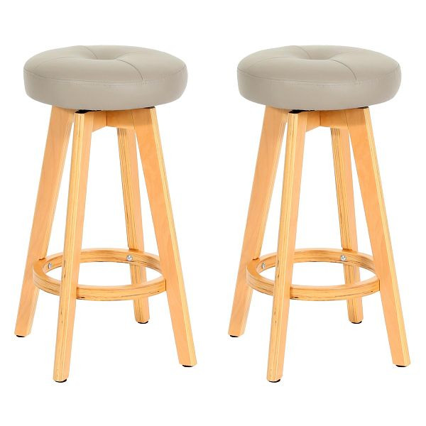 Mendler 2er-Set Barhocker Navan, Barstuhl Tresenhocker, Holz Kunstleder drehbar, taupe, helle Beine, 2x74181