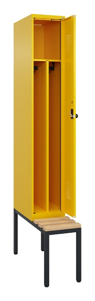 C+P Spind Evolo PLUS, 1 Abteile, 2120x300x815mm, 1023/1023, Haken 4, Drehriegel, Sitzfläche Buche-Hartholz, Sitzbank, 0490507-10F S10022
