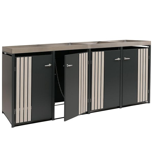 Mendler 4er-Mülltonnenverkleidung HWC-O67, Mülltonnenbox mit Pflanzkasten, Metall 125x260x84cm 95kg, anthrazit Holzoptik hell, 122385+122386+122387