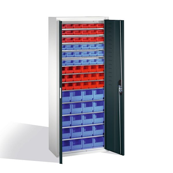C+P Magazinschrank Serie 13, H1690xB700xT300mm, Farbe: Lichtgrau / Anthrazitgrau, Muldengriff, 133413-27 S10102