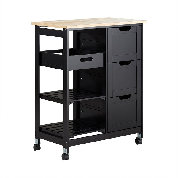 SoBuy Küchenwagen mit 3 Schubladen Schwarz 67x37x84 cm, Funktional, FKW79-SCH