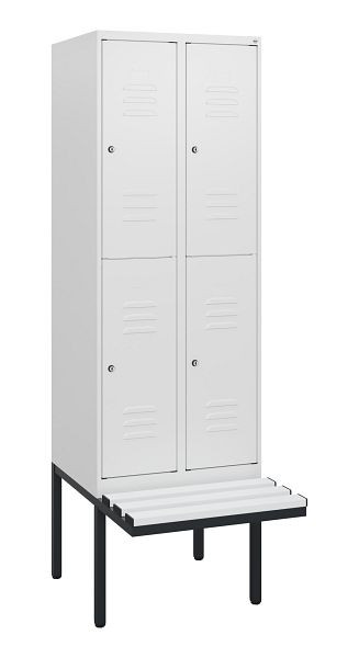 C+P Doppelstöckiger Spind Classic PLUS, 2 Abteile, 1950x600x815mm, 9016/9016, Zylinderschlösser, schwebende Sitzfläche, 0803405-20 S10089