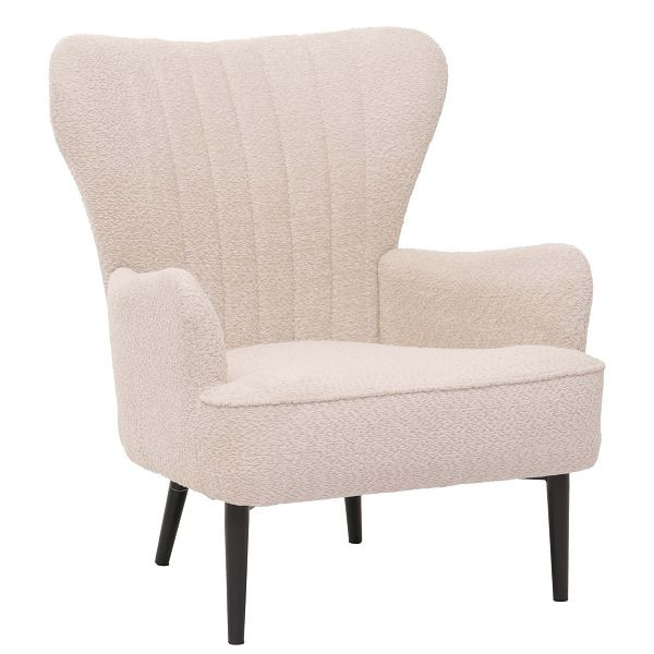 Mendler Lounge-Sessel HWC-K37, Cocktail-/Ohrensessel Polsterstuhl Retro Vintage Stoff Chenille (500g/m²) Öko-Tex, creme-beige, 109060