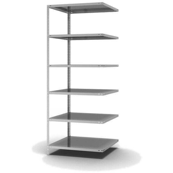 hofe Fachboden-Anbauregal, 2500x800x1000 mm, 6 Fachebenen, verzinkt, 200 kg Fachlast, 1200 kg Feldlast, zweiseitige Bedienung, WZA25810M