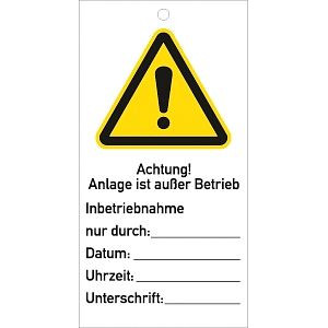 Moedel Sicherheitsanhänger Achtung! Anlage ist ..., Kunststoff, 76x147 mm, VE: 10 Stück, 58078