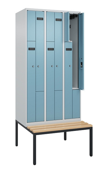 C+P Z-Spind Evolo PLUS, 6 Fächer, 2120x900x815mm, 7035/0010, Zylinderschloss, Material Sitzfläche Buche-Hartholz, Sitzbank, 0490537-306 S10032