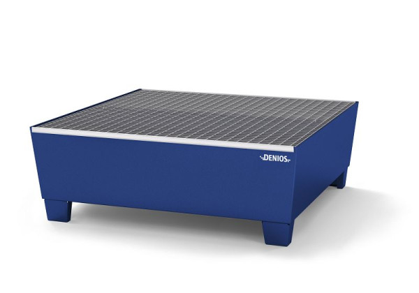 DENIOS Auffangwanne aus Stahl für 4 Fässer, 440 Liter Auffangvolumen, 1240 x 1210 x 430 mm, mit Gitterrost, 328434