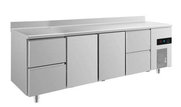 A&S Polarny Kühltisch -2 bis +8°C mit 2x Türen und 2x zwei Schubladen außen, 2330 x 700 x 850 mm, mit Aufkantung, KT4ZTTZA