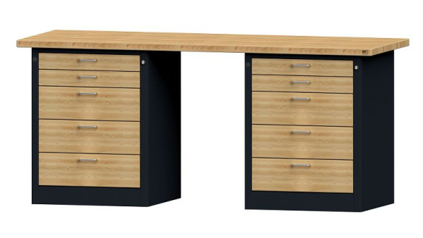 ANKE Werkbänke Kombiwerkbank, Modell 850 VH, 2000 x 700 x 890 mm, RAL 7016/Buche, BMP 40 mm, 420.185