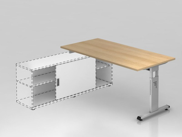 Hammerbacher Anbauschreibtisch T-Fuß 160x80cm Eiche/Silber, Arbeitshöhe einstellbar auf 72cm, 75cm, 78cm, VOSE16/E/S
