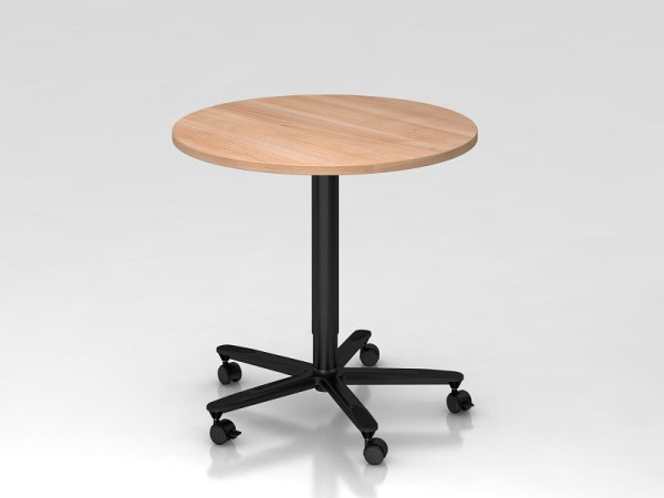 Hammerbacher Säulenhubtisch 80cm rund Nussbaum/Schwarz, Gestell Schwarz, VST08/N/D