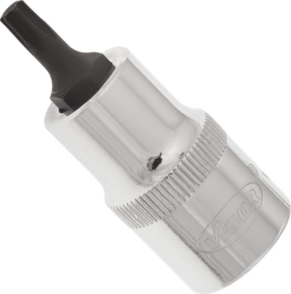 VIGOR TORX Schraubendreher-Einsatz, Vierkant hohl 12,5 mm (1/2 Zoll), Innen TORX Profil, T27, Länge: 55 mm, für Handbetätigung, VE: 5 Stück, V2153