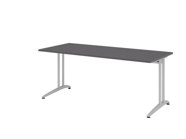 Hammerbacher Schreibtisch C-Fuß 180x80cm Graphit, horizontale Kabelwanne, Arbeitshöhe 72 cm, VBS19/G/S