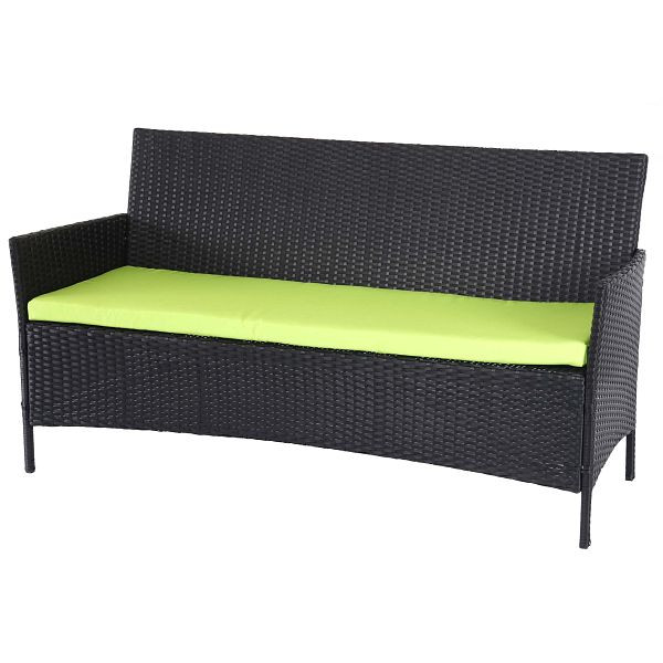 Mendler 3-Sitzer Poly-Rattan Gartenbank Halden, Sitzbank, anthrazit, Kissen grün, 64283