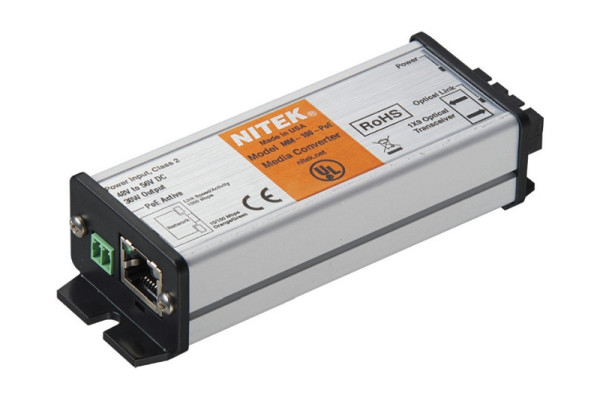 Nitek Medienkonverter, 1 Port Multi Mode, 10/100, Duplex-Fiber, SC, PoE+, MM-100-POE